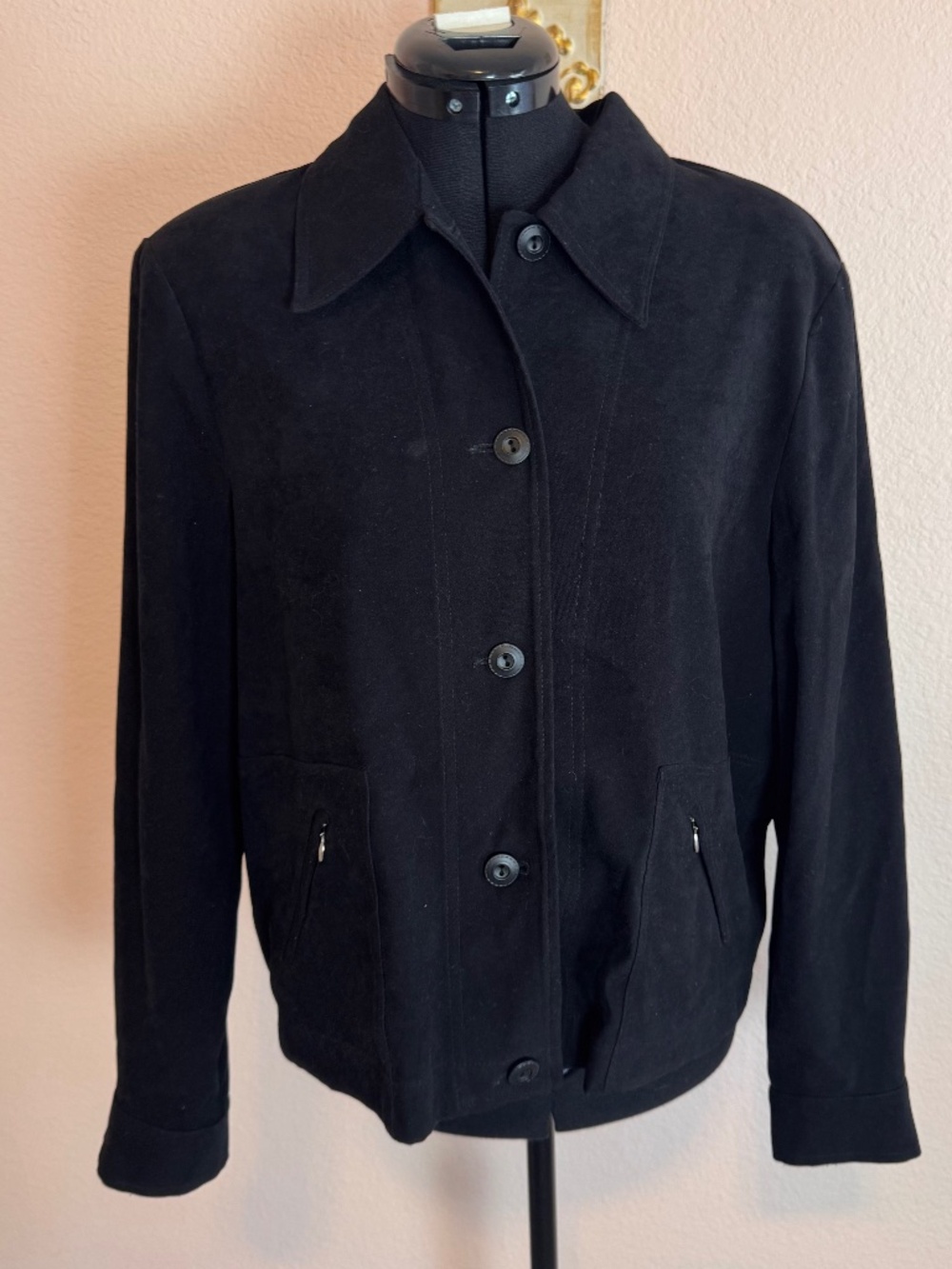 Vintage Faux Suede Jacket Black Conrad C Collection Sz 14